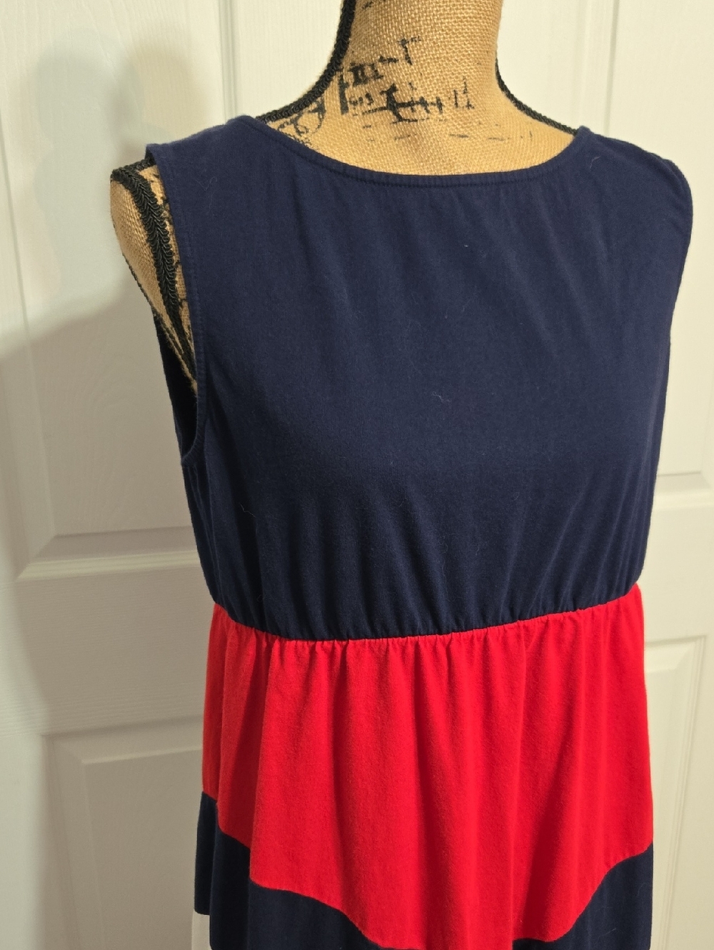 Sleeveless Chevron Maxi Dress in Navy, Red & White Large/XL
